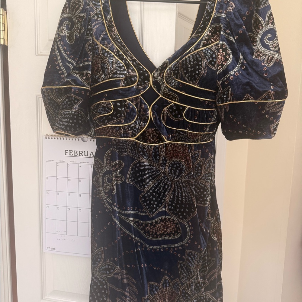 FARM Rio Navy and Gold Mini Dress